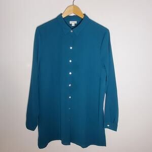 J Jill Emerald Green Long sleeve button up pleat back top blouse Size Large